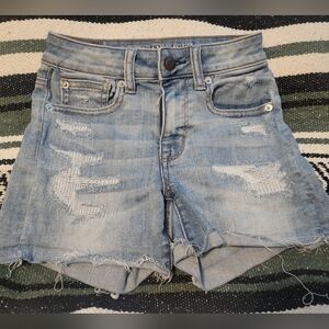 American Eagle Jean Shorts Size 0 High Rise Shortie Distressed